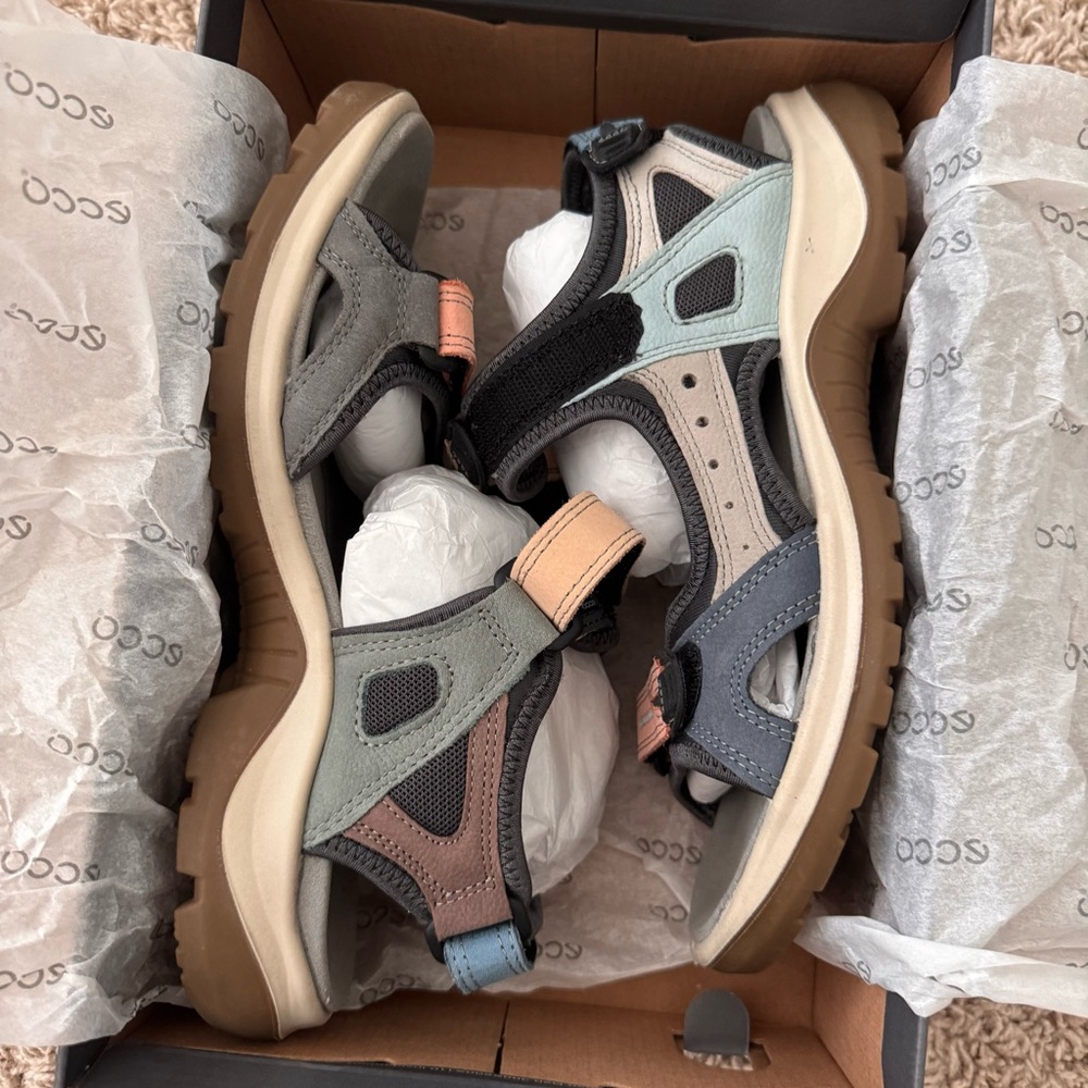 Ecco Gray and Blue Sandals for Everyday Comfort